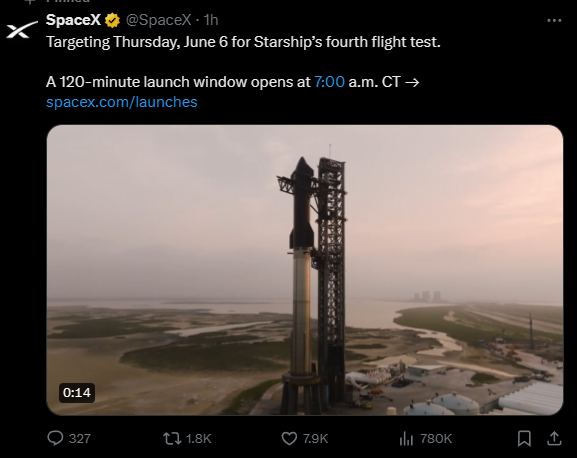 人类史上最强火箭!马斯克SpaceX宣布星舰明晚第4次试飞(图2) 人类史上最强火箭!马斯克SpaceX宣布星舰明晚第4次试飞