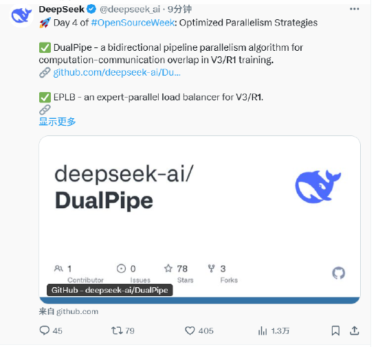 DeepSeek第四天放出了双响炮:开源DualPipe和EPLB(图1) DeepSeek第四天放出了双响炮:开源DualPipe和EPLB